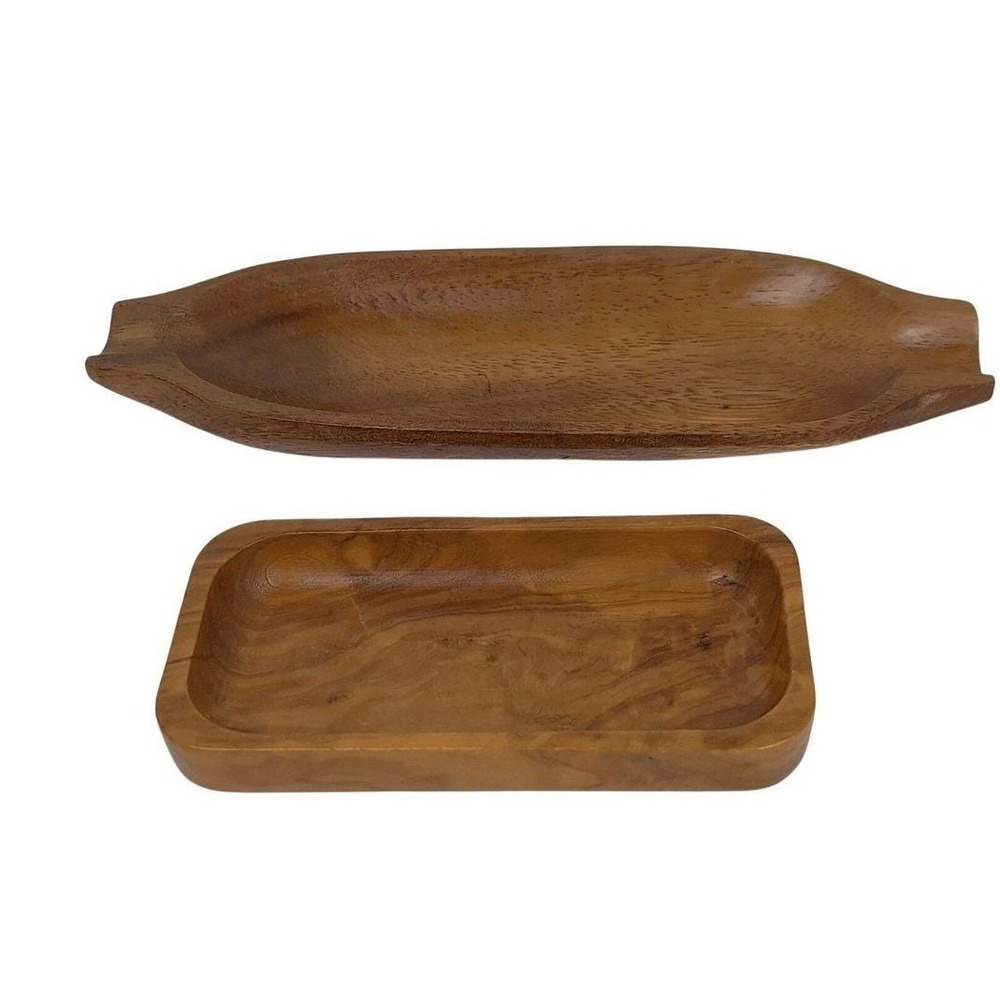 Vintage Hand Carved Wood Tray Philippines Corn Holder Boat Catchall